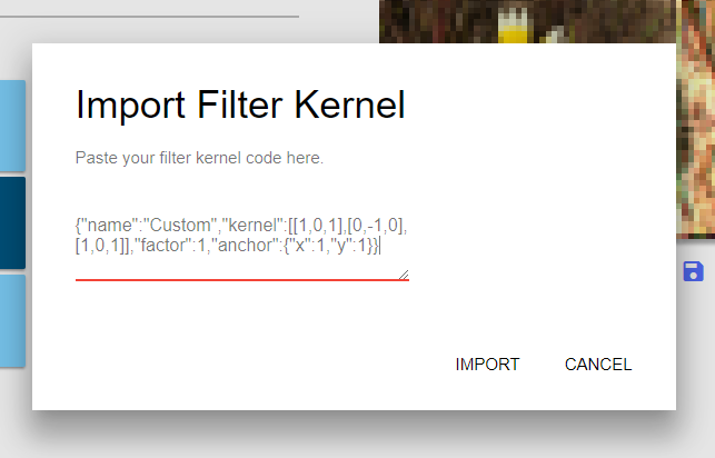 Filter kernel import dialog